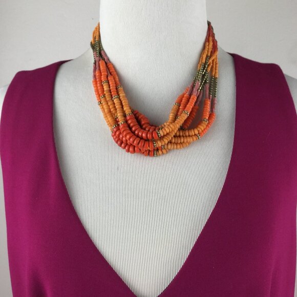 Chico's Orange Bead 10-Strand Necklace & Earrings - Picture 1 of 8